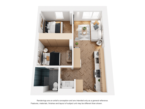 bedroom floor plan of a 1 bedroom apartment